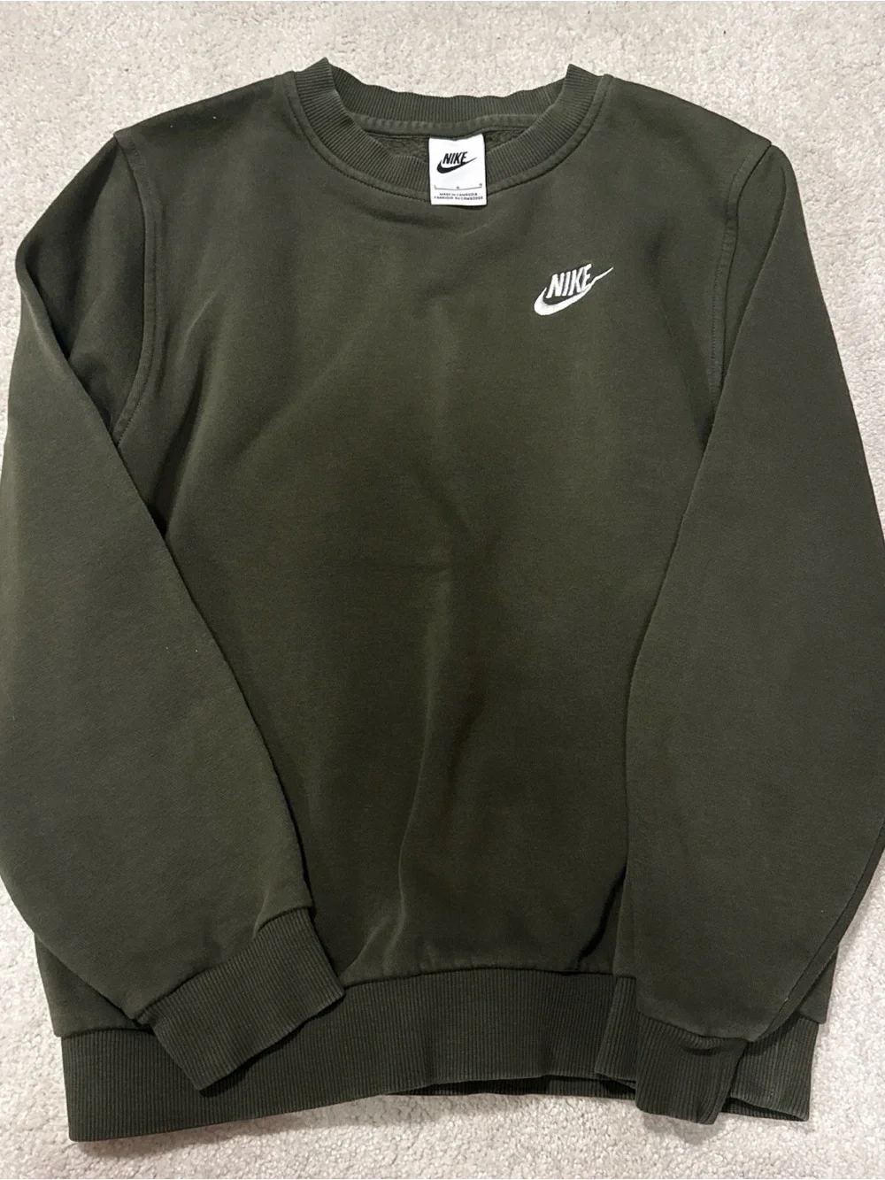 Nike Kids Olive Green Crewneck Logo